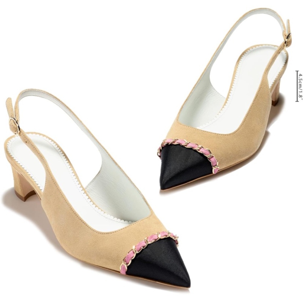 🦋 *NWOT* Slingback Two Tone Pointed Toe Chain Embellishment size 6.5